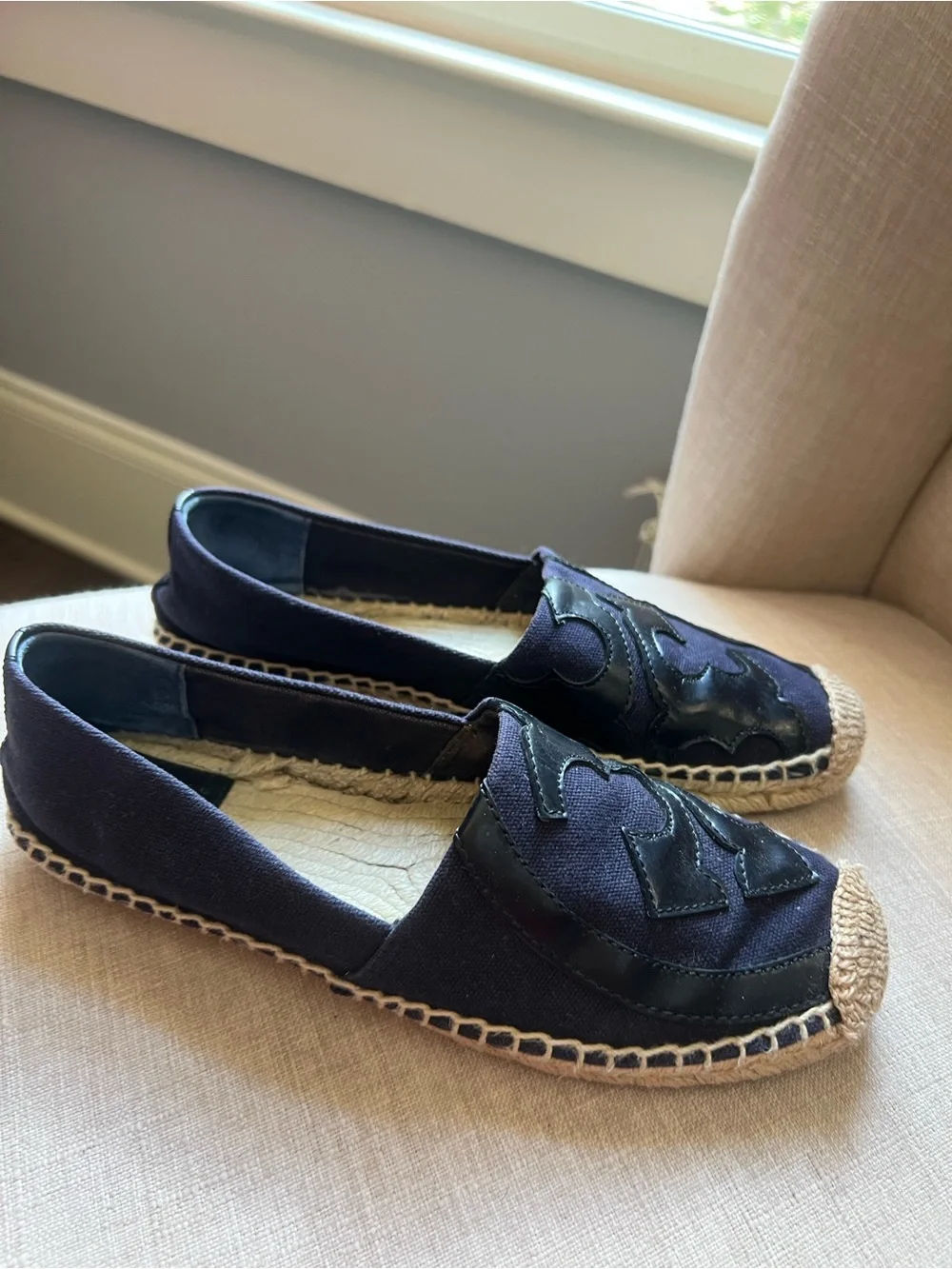 Tory Burch Navy Canvas Espadrille with Logo Patch